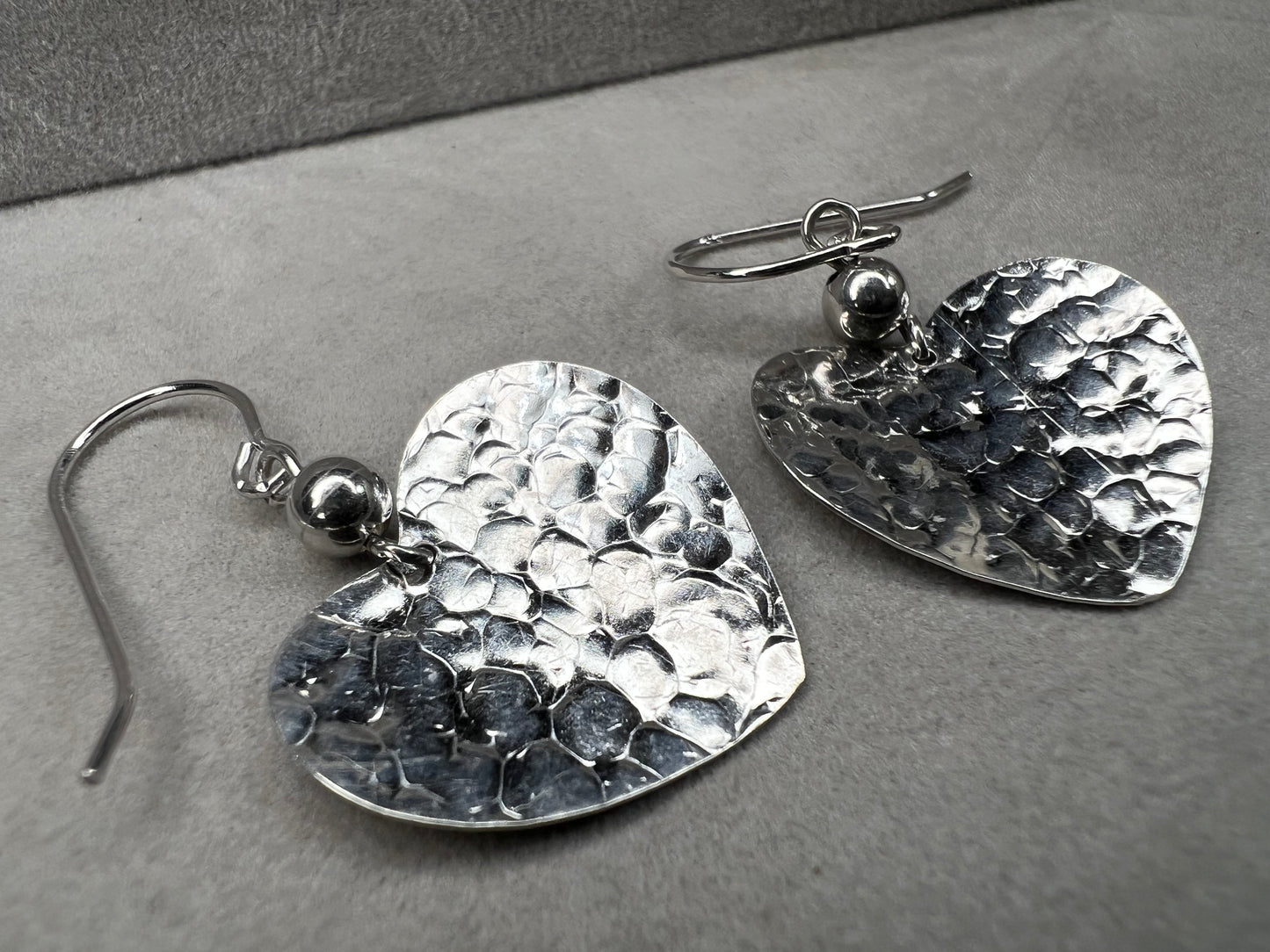 Sterling Silver Heart Earrings With Hammered Finish