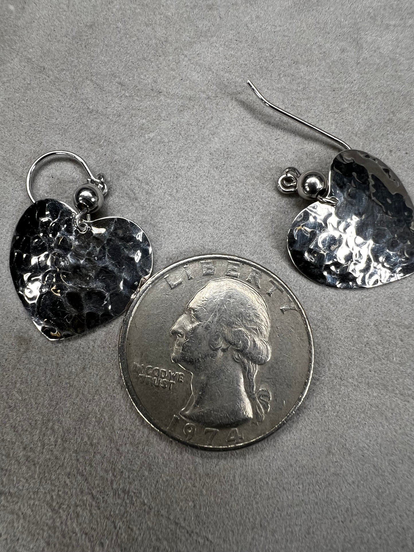 Sterling Silver Heart Earrings With Hammered Finish