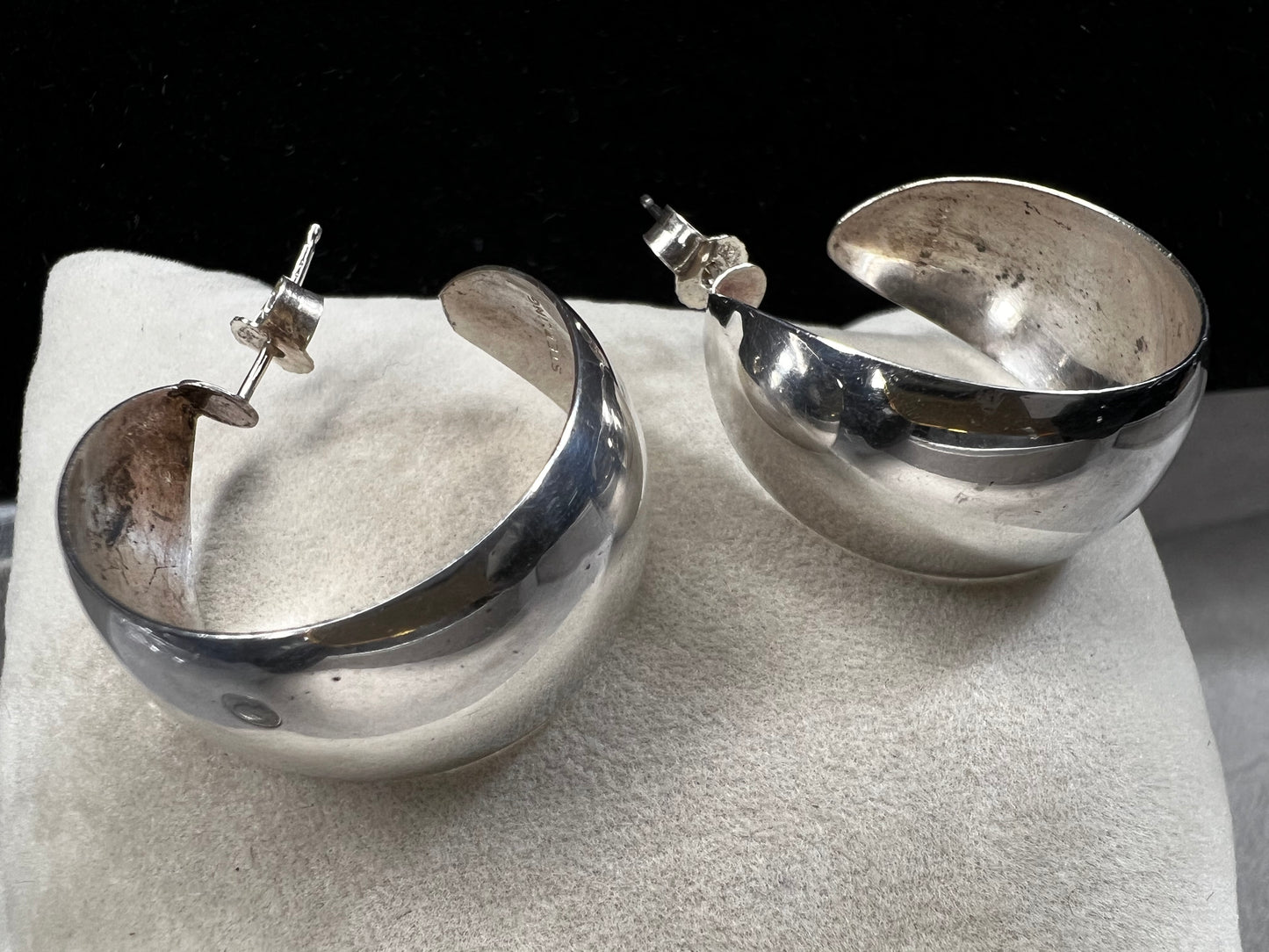 Vintage Sterling Silver Wide Hoop 1" Earrings