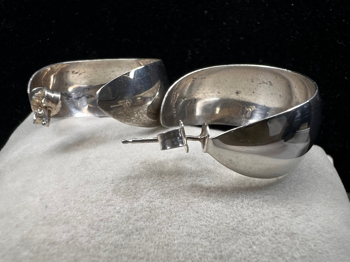 Vintage Sterling Silver Wide Hoop 1" Earrings