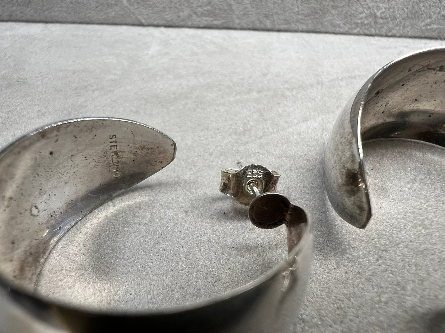 Vintage Sterling Silver Wide Hoop 1" Earrings