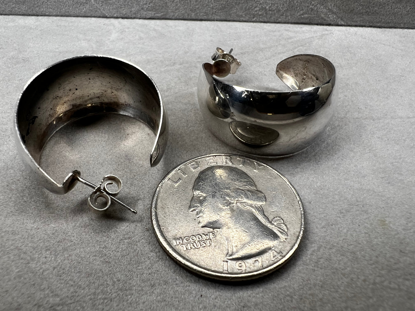 Vintage Sterling Silver Wide Hoop 1" Earrings