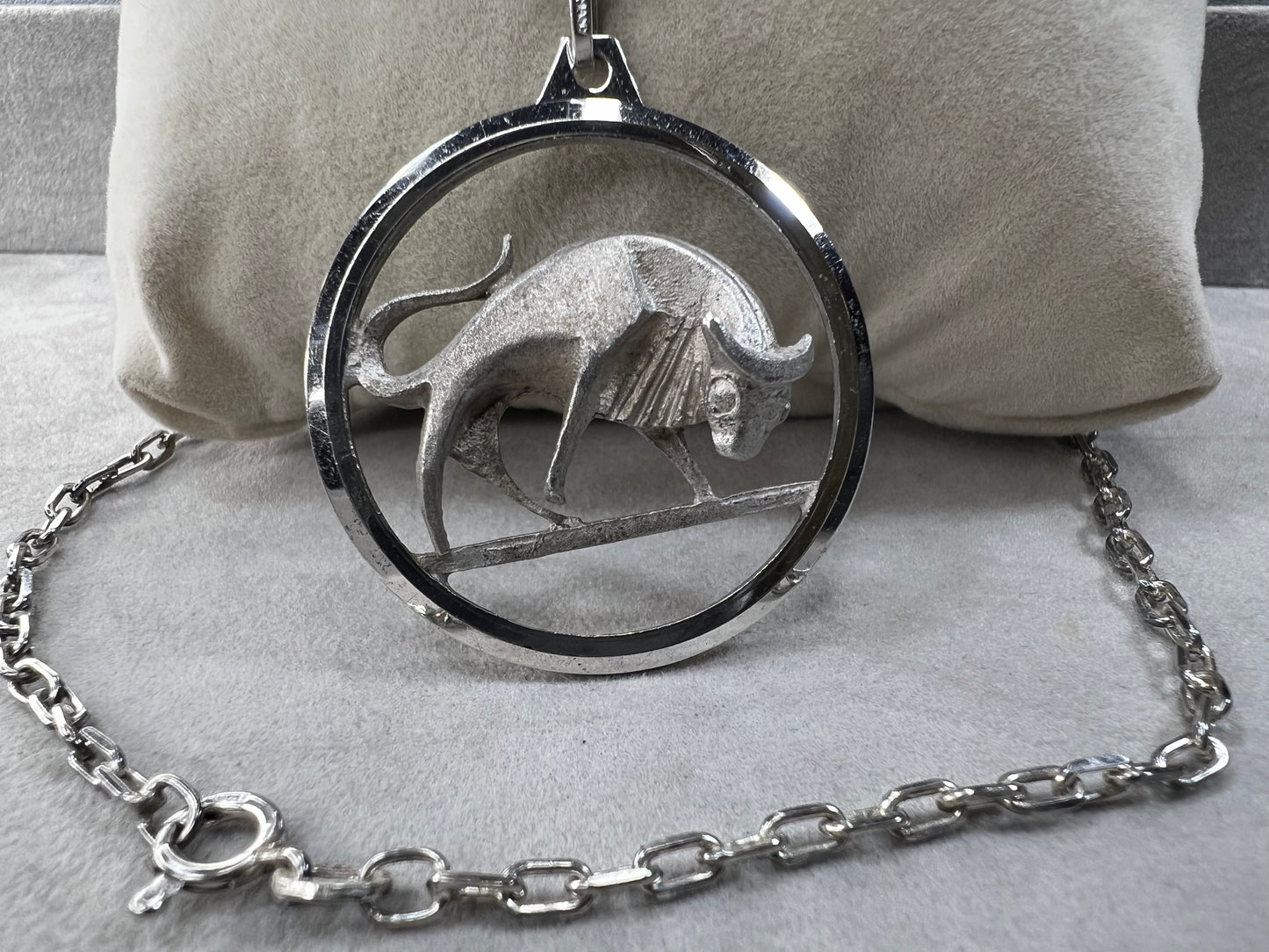 Vintage Sterling Silver Chain & German Sterling Silver Taurus Bull Zodiac Pendant
