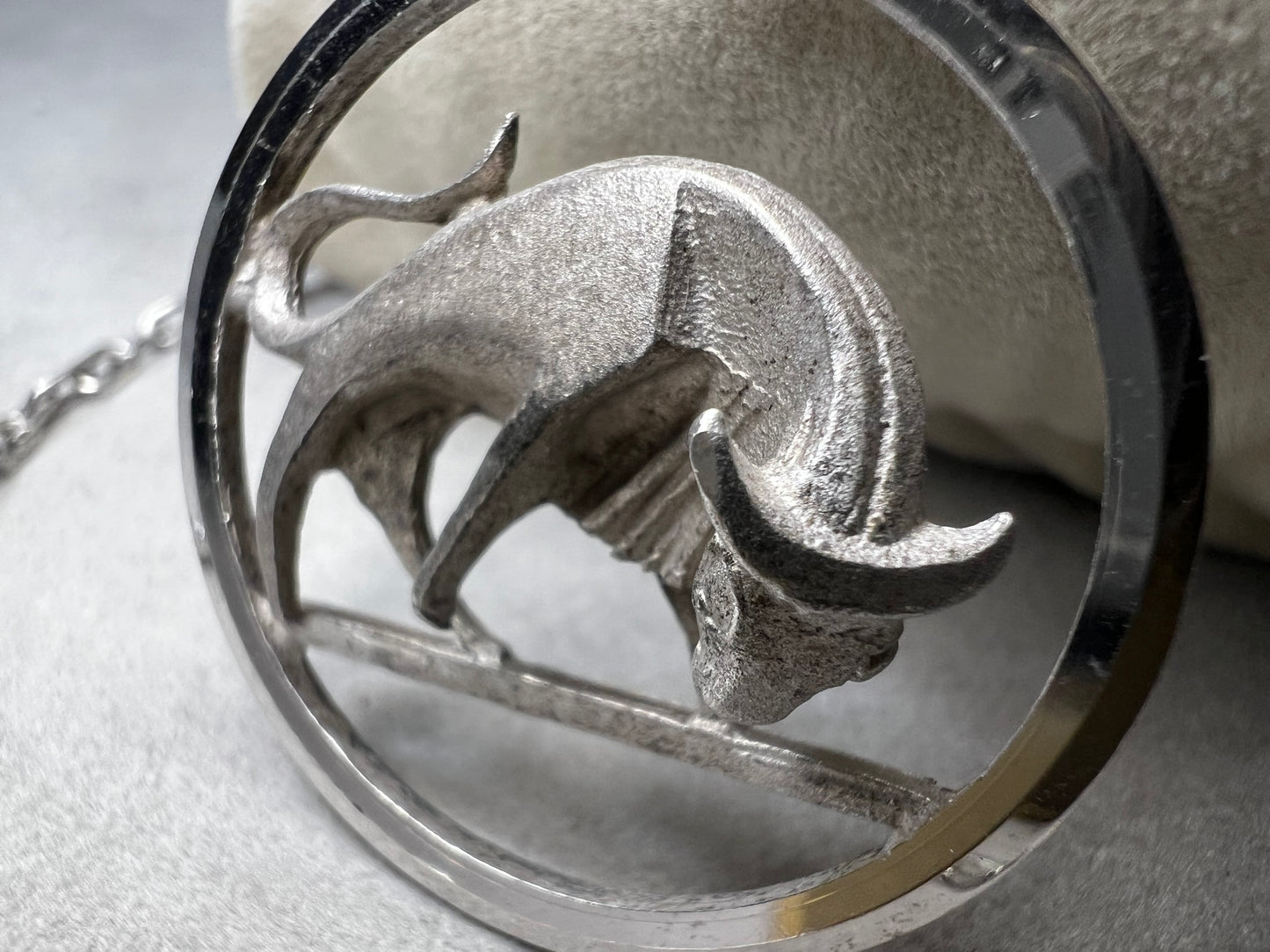 Vintage Sterling Silver Chain & German Sterling Silver Taurus Bull Zodiac Pendant