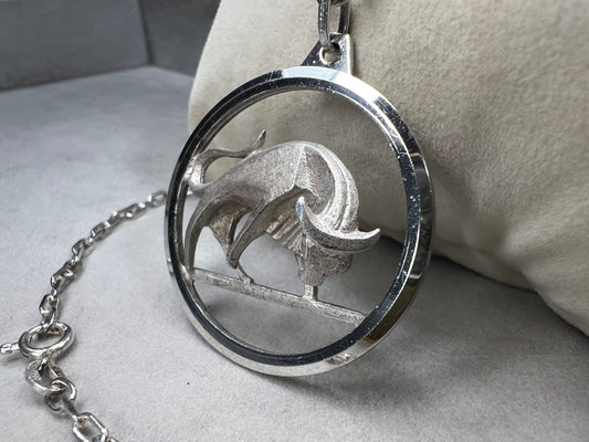 Vintage Sterling Silver Chain & German Sterling Silver Taurus Bull Zodiac Pendant