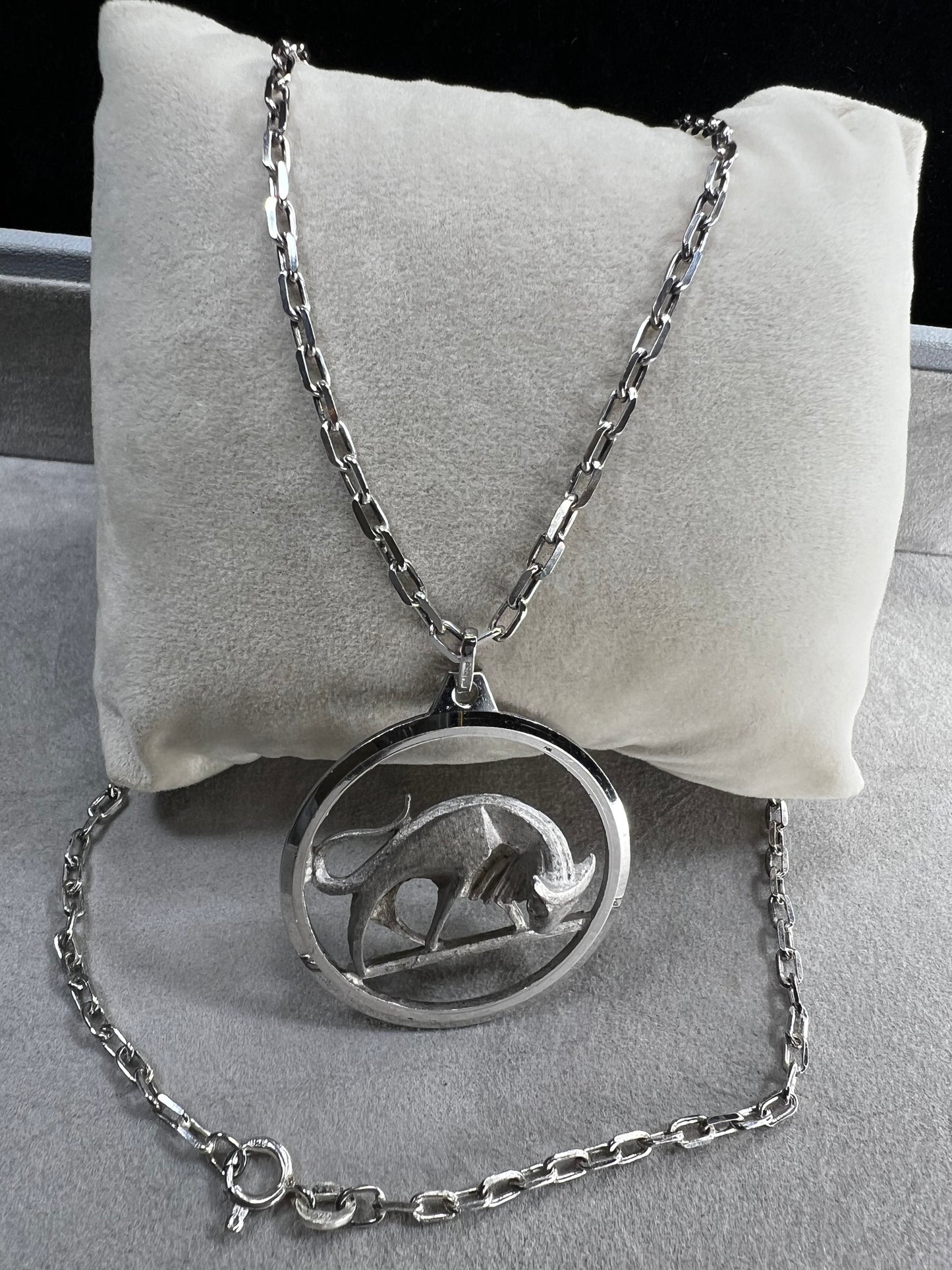 Vintage Sterling Silver Chain & German Sterling Silver Taurus Bull Zodiac Pendant