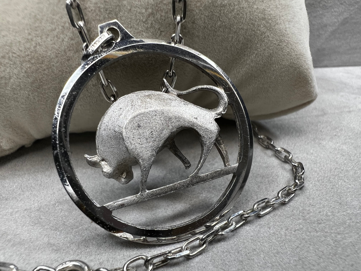 Vintage Sterling Silver Chain & German Sterling Silver Taurus Bull Zodiac Pendant