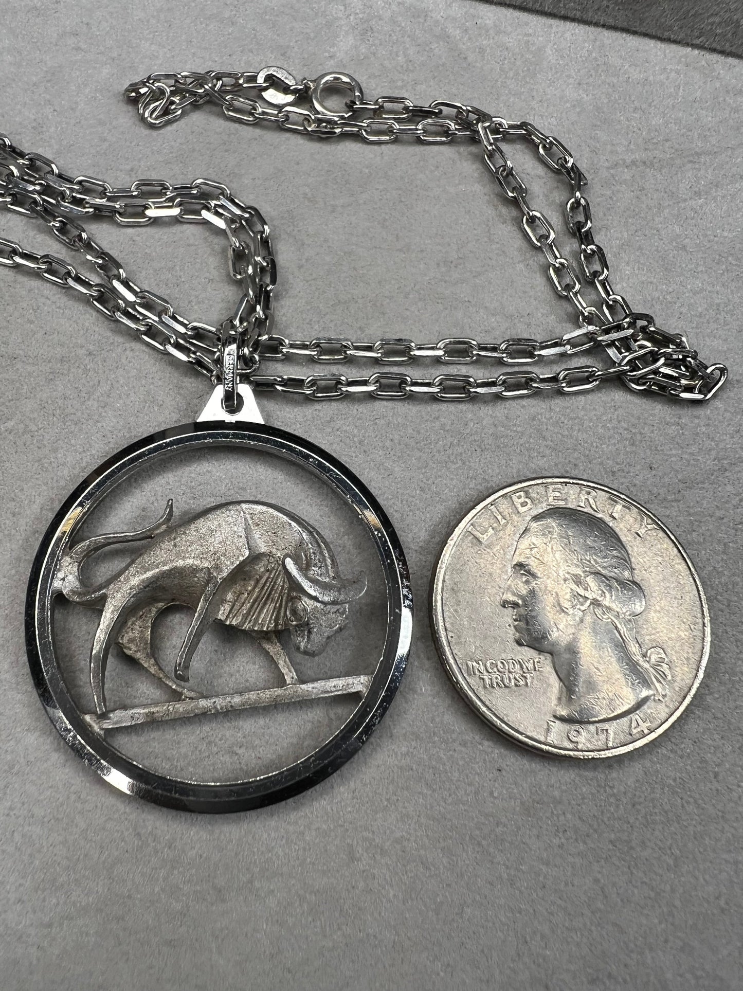 Vintage Sterling Silver Chain & German Sterling Silver Taurus Bull Zodiac Pendant