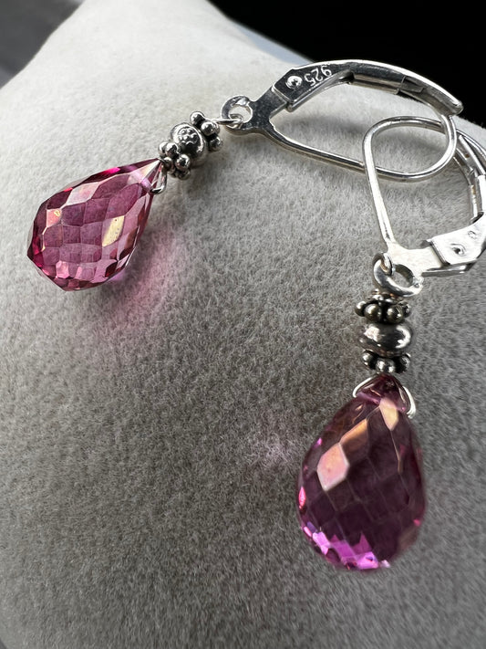 Pink Spinel & Sterling Silver 1" Dangle Earrings