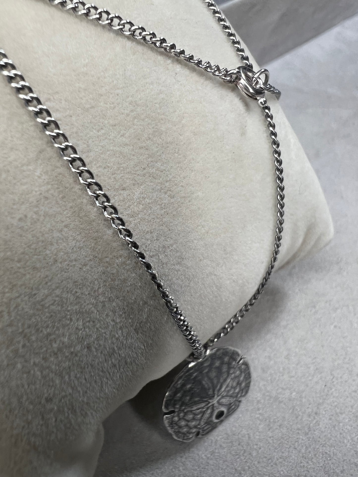 Sterling Silver Sand Dollar Necklace 16" 1mm Chain & Pendant