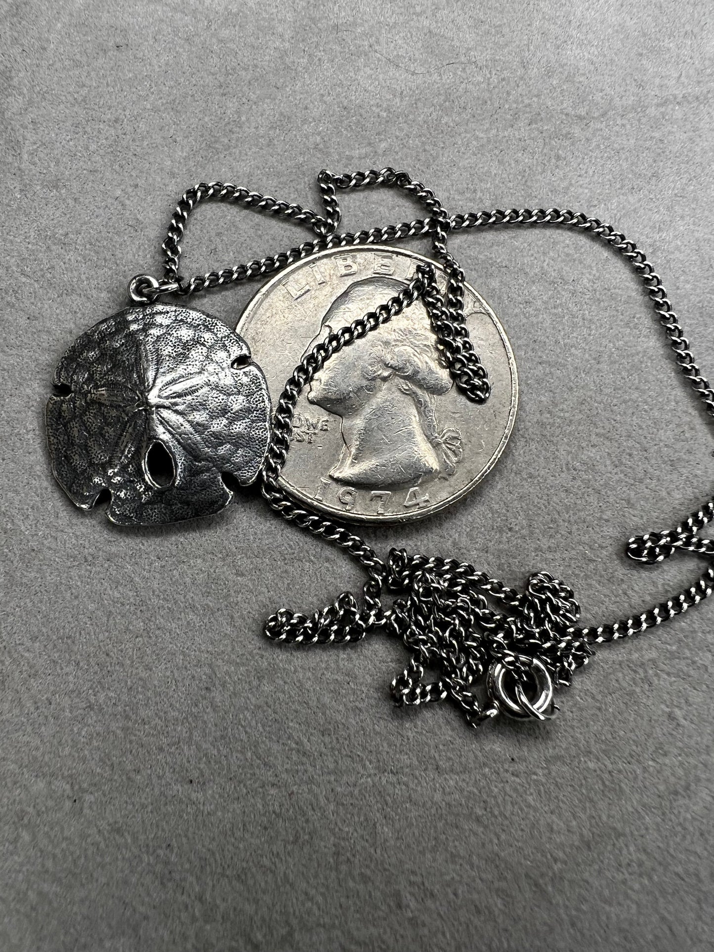 Sterling Silver Sand Dollar Necklace 16" 1mm Chain & Pendant