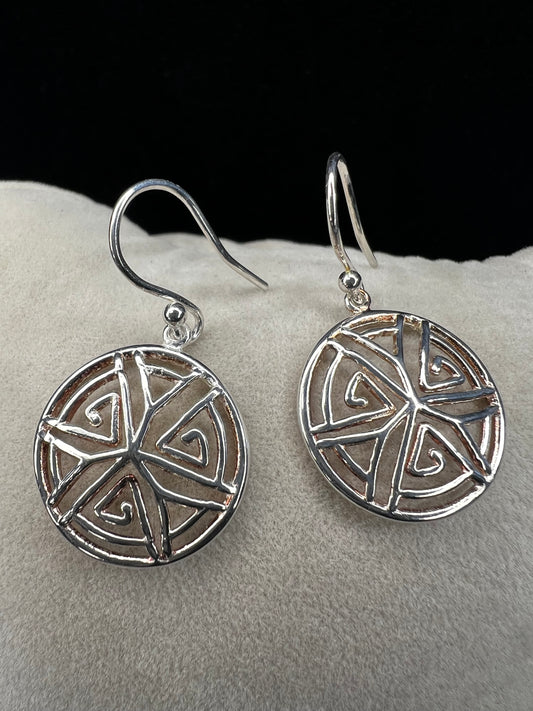 Sterling Silver 3/4" Circular Design Dangle Earrings