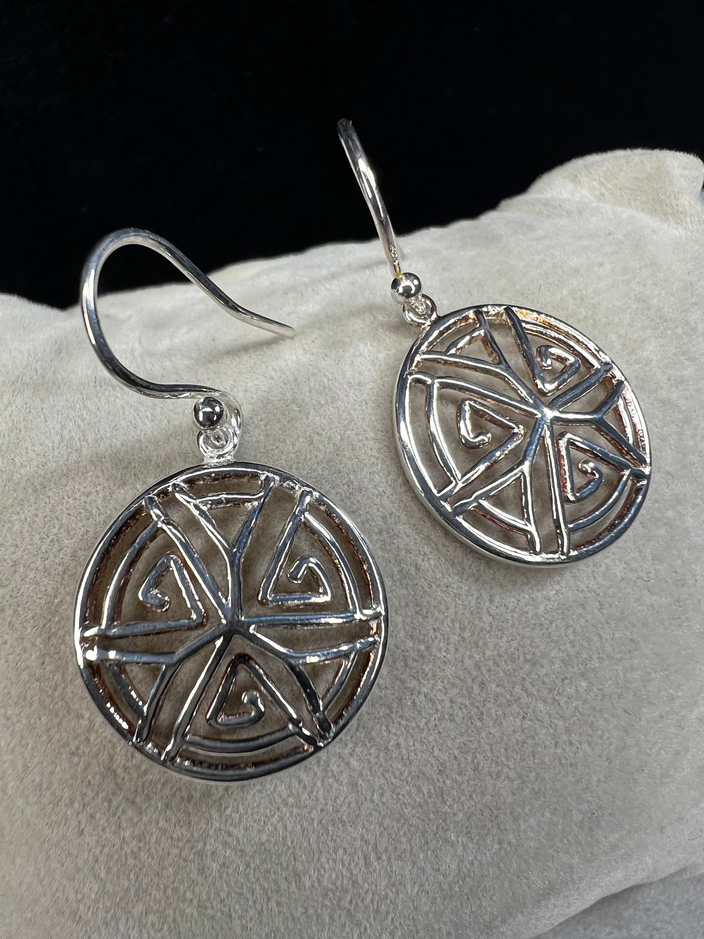 Sterling Silver 3/4" Circular Design Dangle Earrings