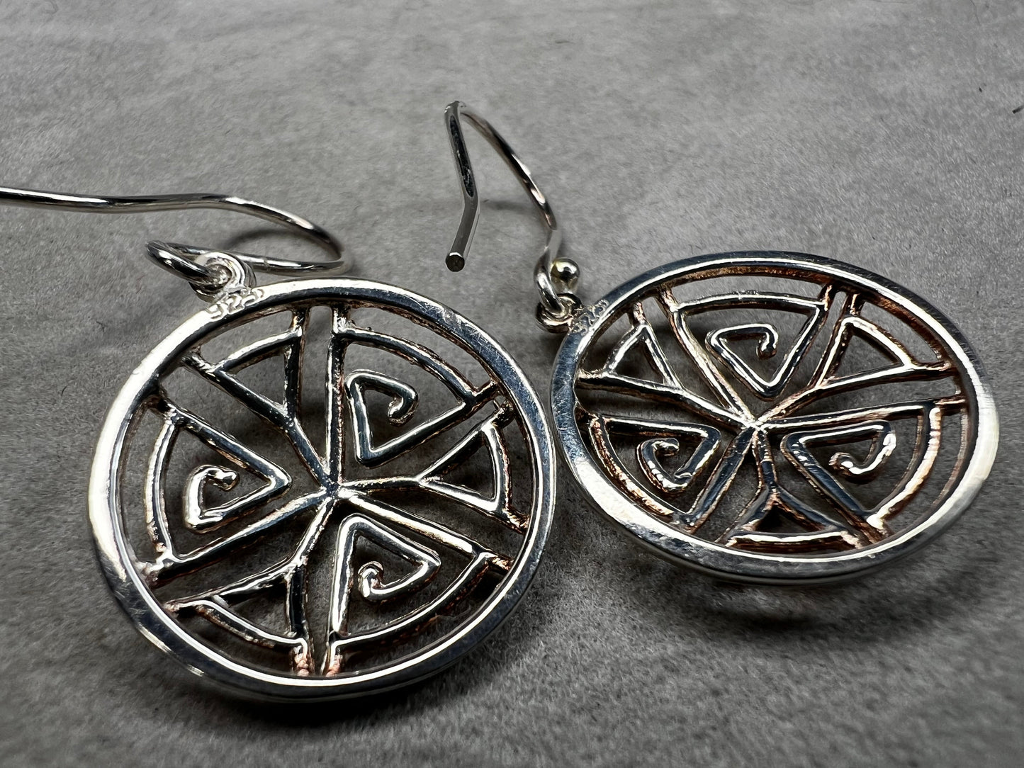 Sterling Silver 3/4" Circular Design Dangle Earrings