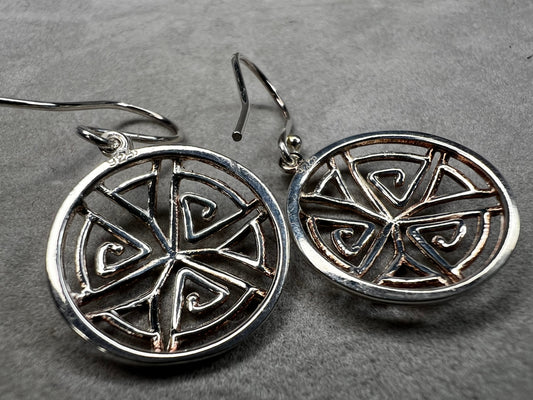 Sterling Silver 3/4" Circular Design Dangle Earrings