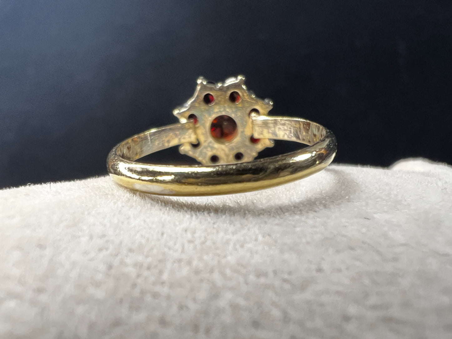 Vintage Gold Guilt .900 Silver & Garnet Cluster Ring Size 5.5