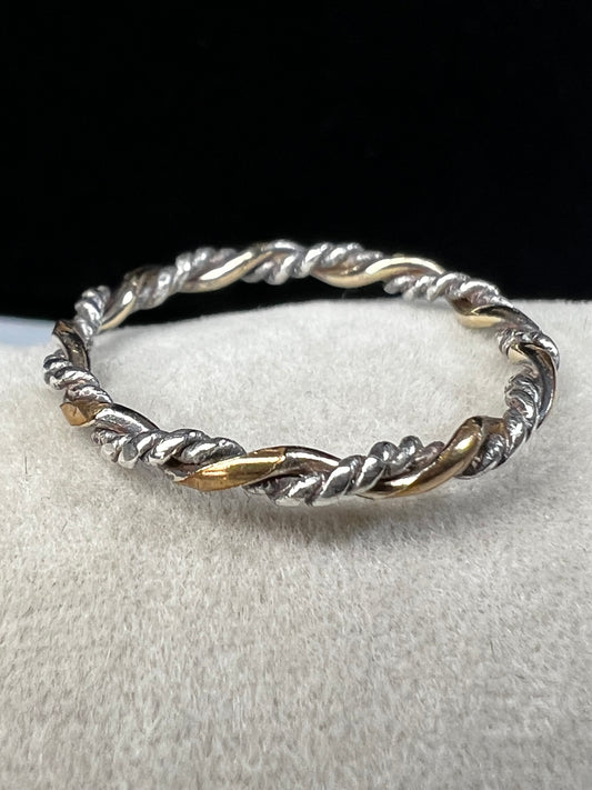 Sterling Silver & Gold Fill Twisted Mixed Metal Ring Size 6.75