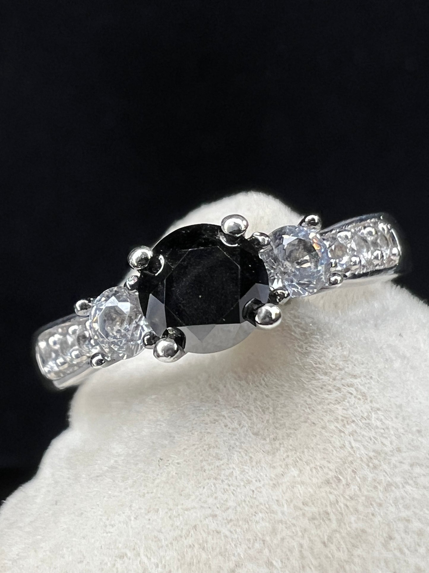 Sterling Silver Black Diamond & White Sapphire Ring size 6.75