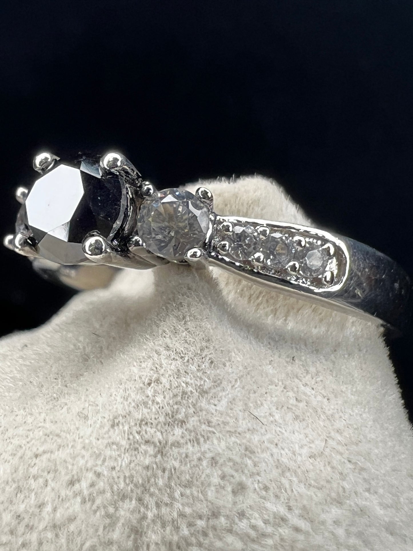 Sterling Silver Black Diamond & White Sapphire Ring size 6.75