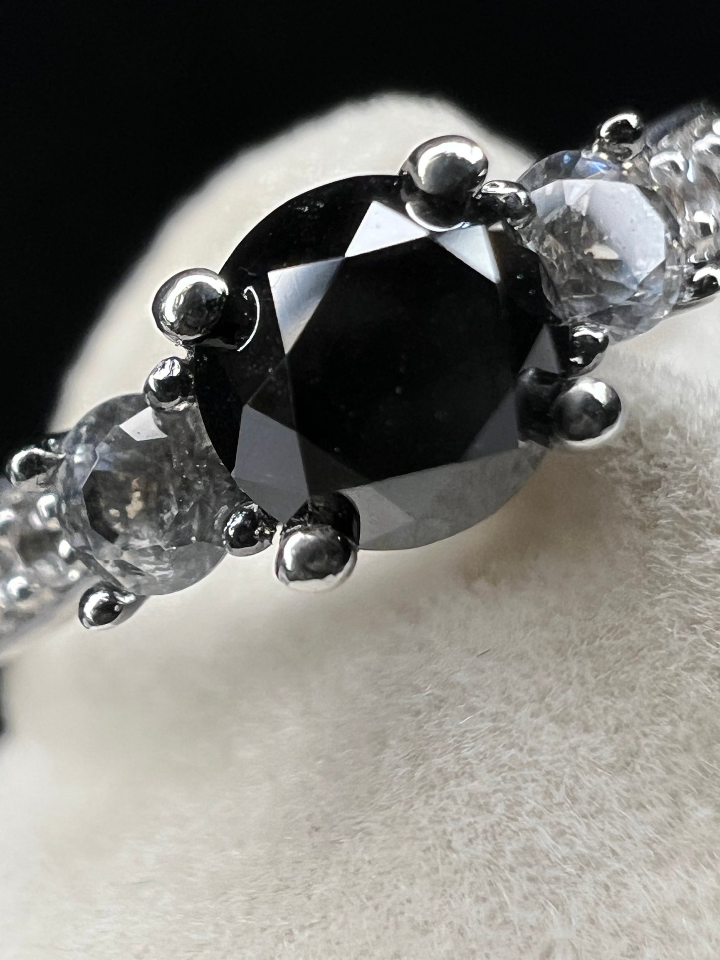 Sterling Silver Black Diamond & White Sapphire Ring size 6.75