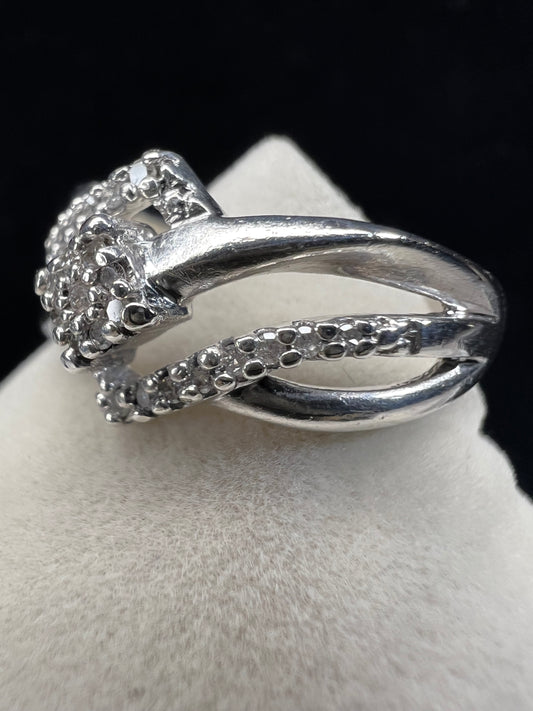 Sterling Silver & Diamond Ring Size 6.75