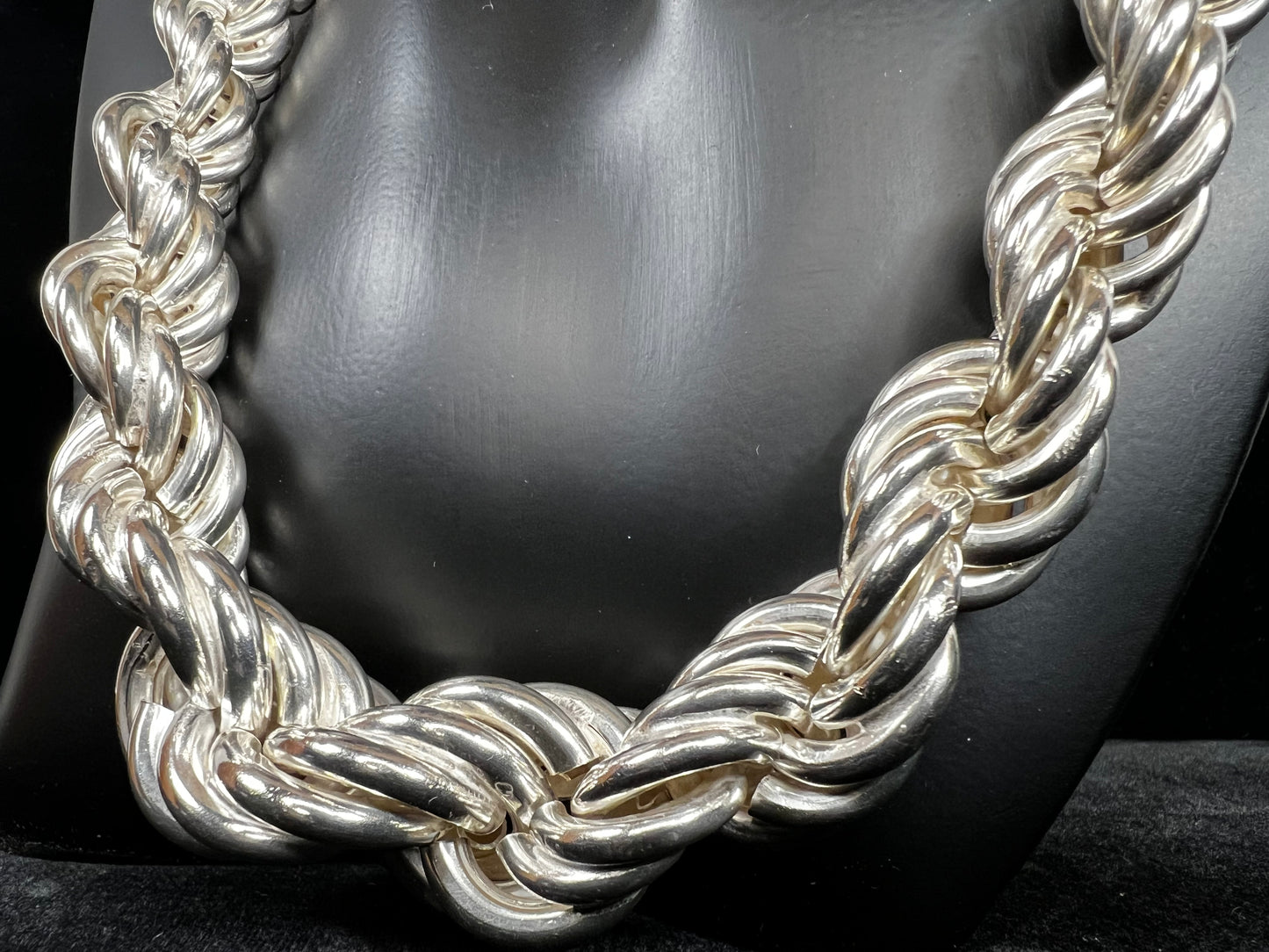 Chunky 4oz Vintage Sterling Silver 1" to 1/2" Thick Graduating 18"Rope Chain Necklace