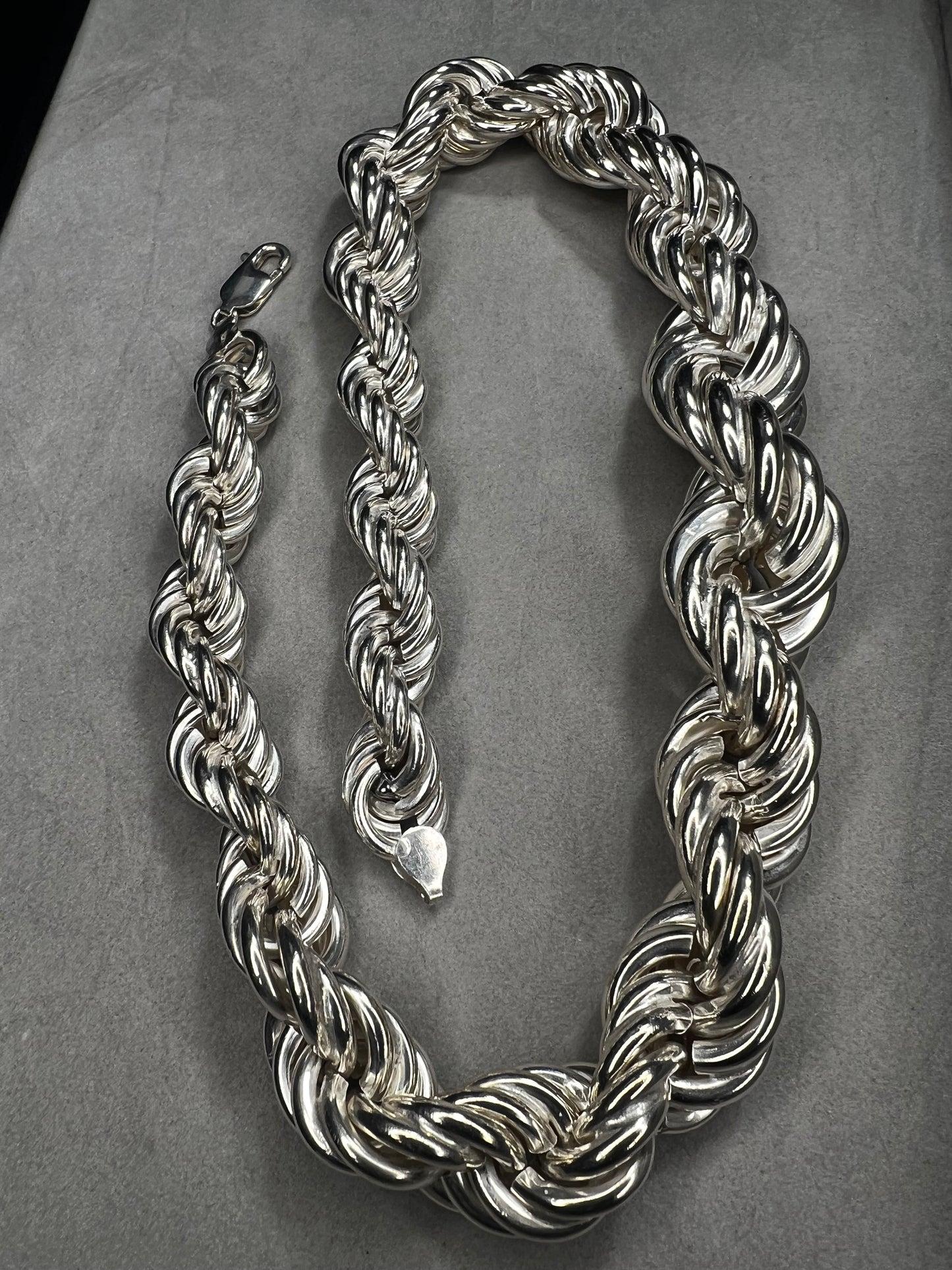 Chunky 4oz Vintage Sterling Silver 1" to 1/2" Thick Graduating 18"Rope Chain Necklace