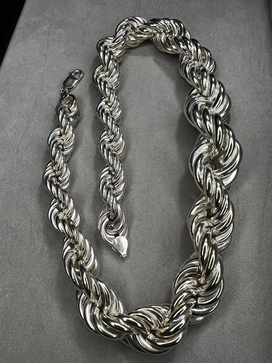 Chunky 4oz Vintage Sterling Silver 1" to 1/2" Thick Graduating 18"Rope Chain Necklace