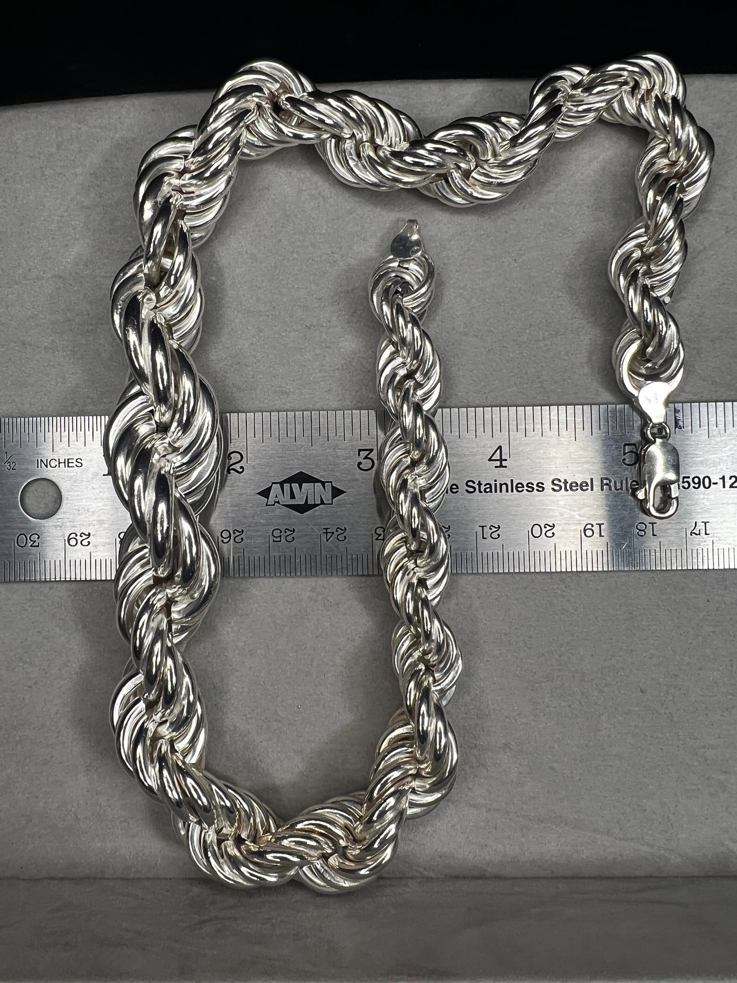 Chunky 4oz Vintage Sterling Silver 1" to 1/2" Thick Graduating 18"Rope Chain Necklace