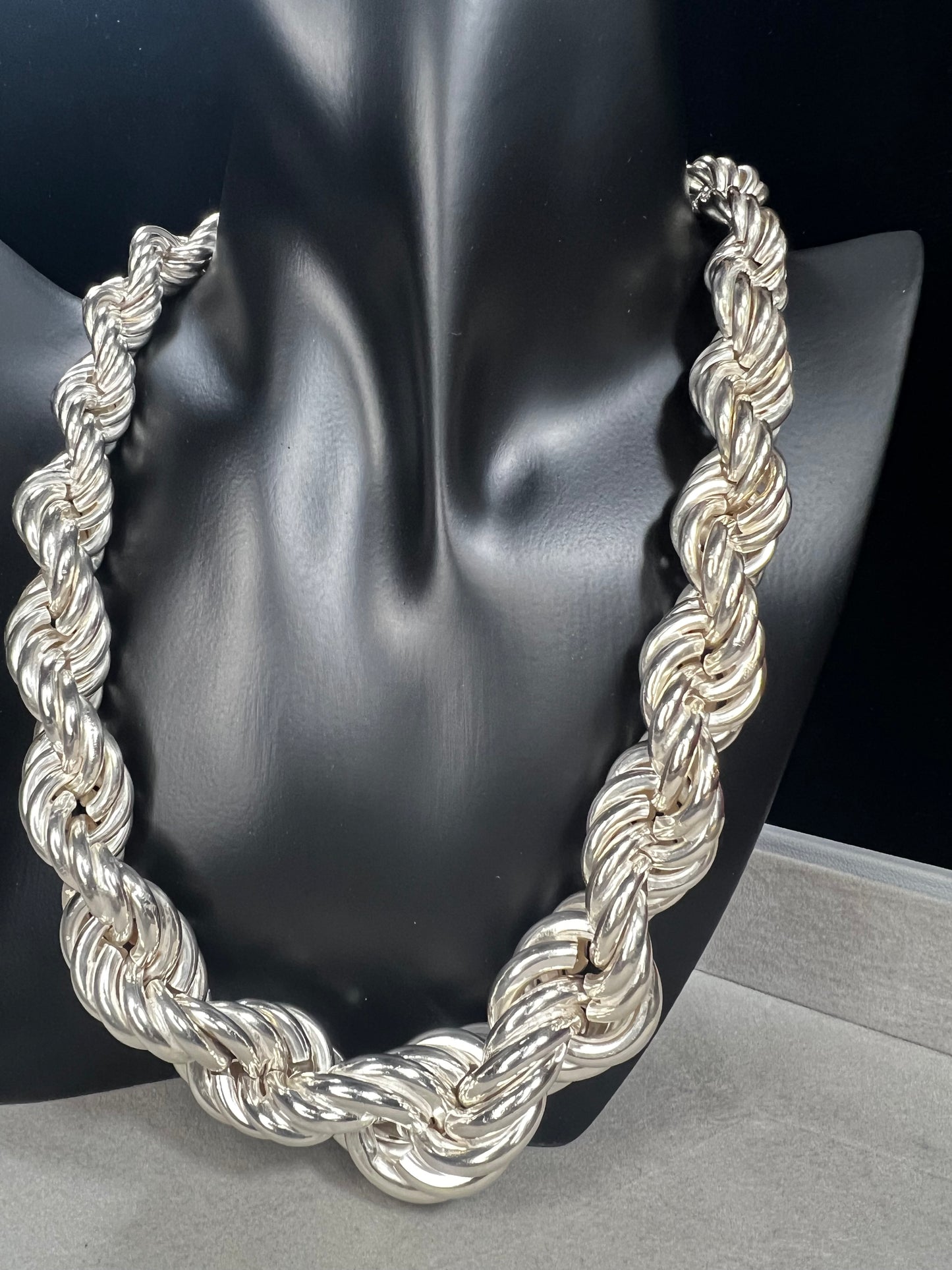 Chunky 4oz Vintage Sterling Silver 1" to 1/2" Thick Graduating 18"Rope Chain Necklace