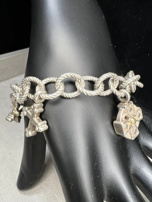 1.4oz Sterling silver charm bracelet by Ann King with 18k gold accents