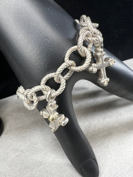 1.4oz Sterling silver charm bracelet by Ann King with 18k gold accents