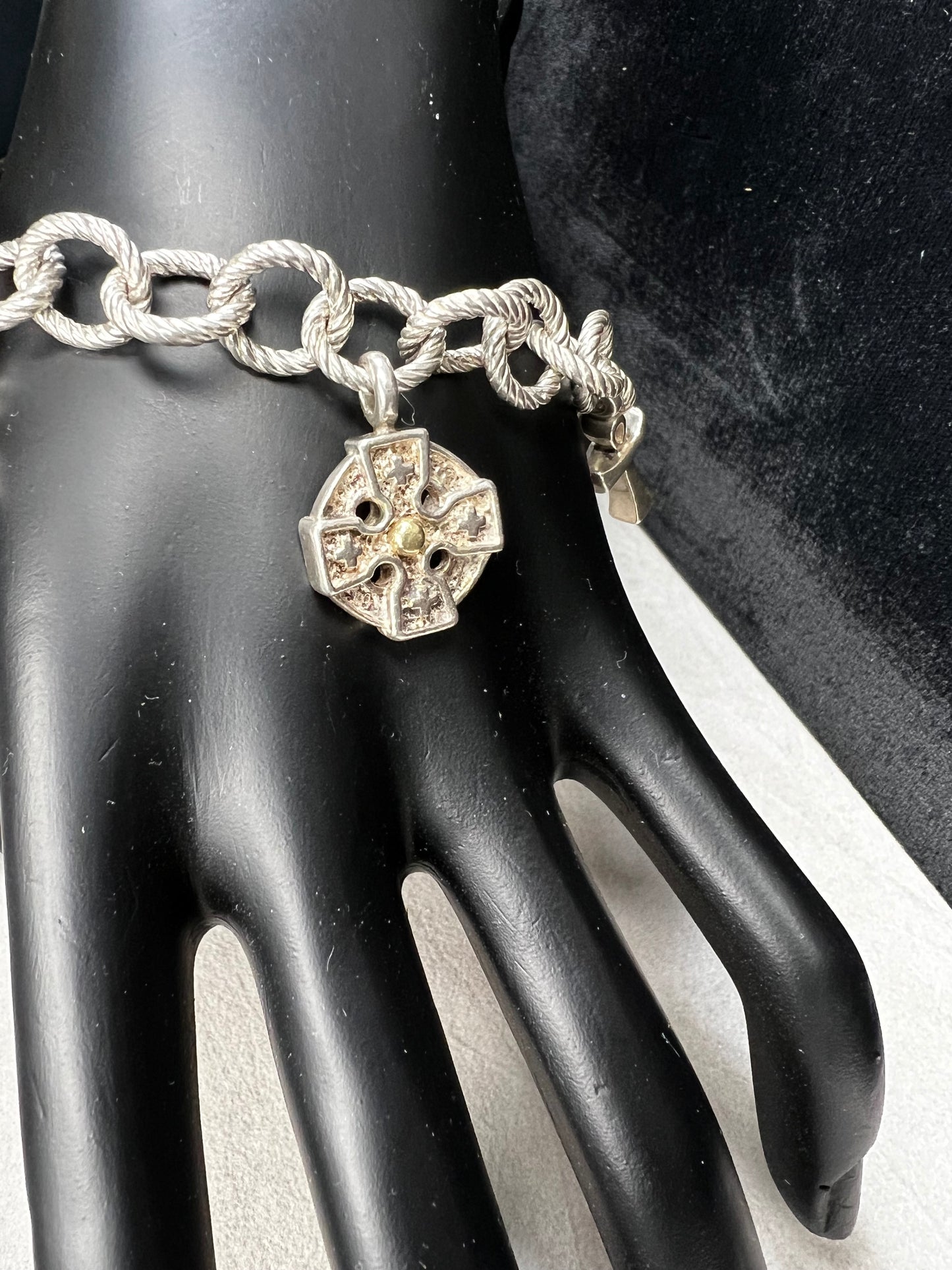 1.4oz Sterling silver charm bracelet by Ann King with 18k gold accents