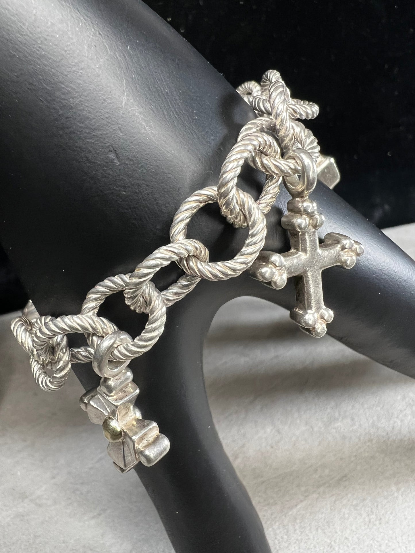 1.4oz Sterling silver charm bracelet by Ann King with 18k gold accents