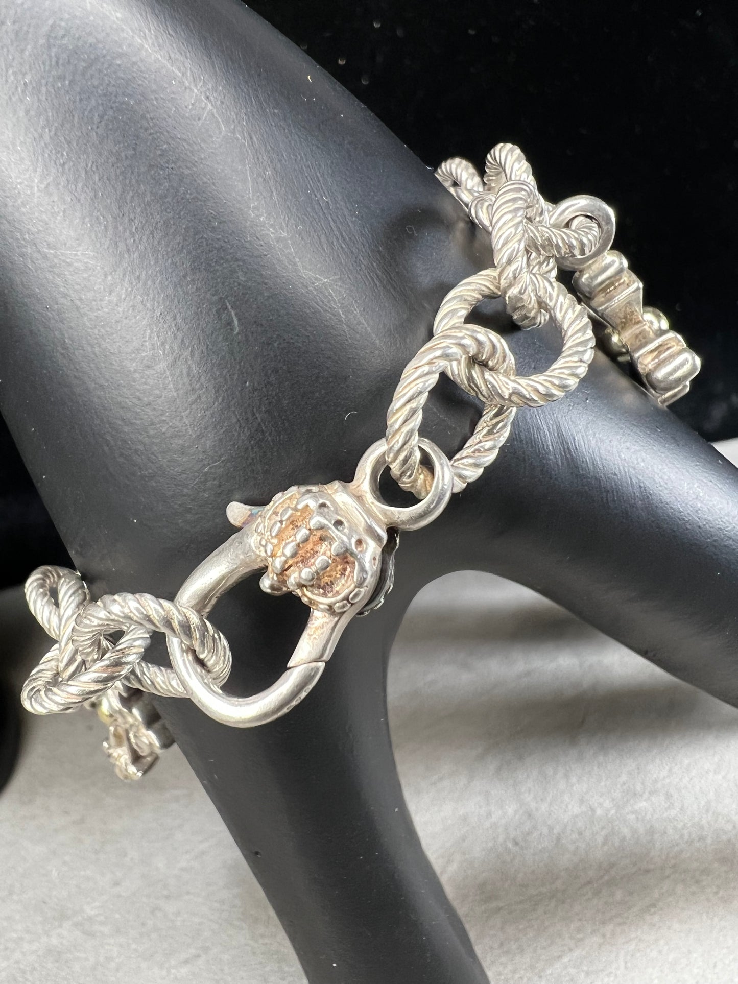 1.4oz Sterling silver charm bracelet by Ann King with 18k gold accents