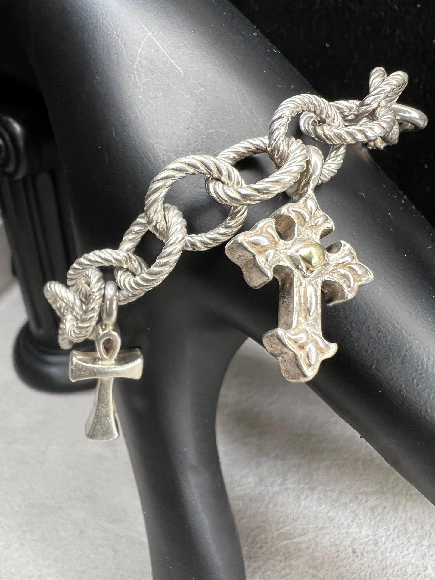1.4oz Sterling silver charm bracelet by Ann King with 18k gold accents