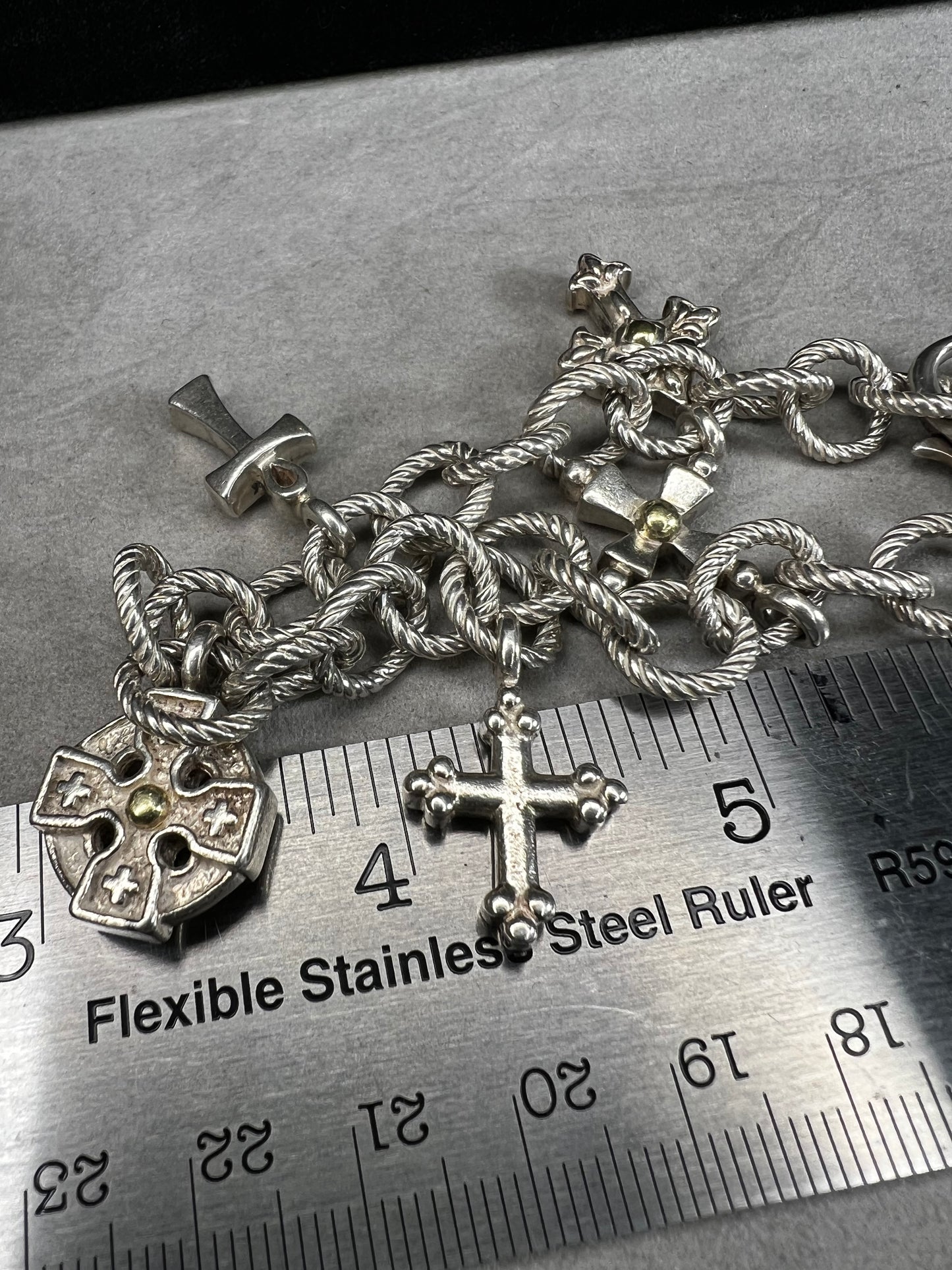 1.4oz Sterling silver charm bracelet by Ann King with 18k gold accents