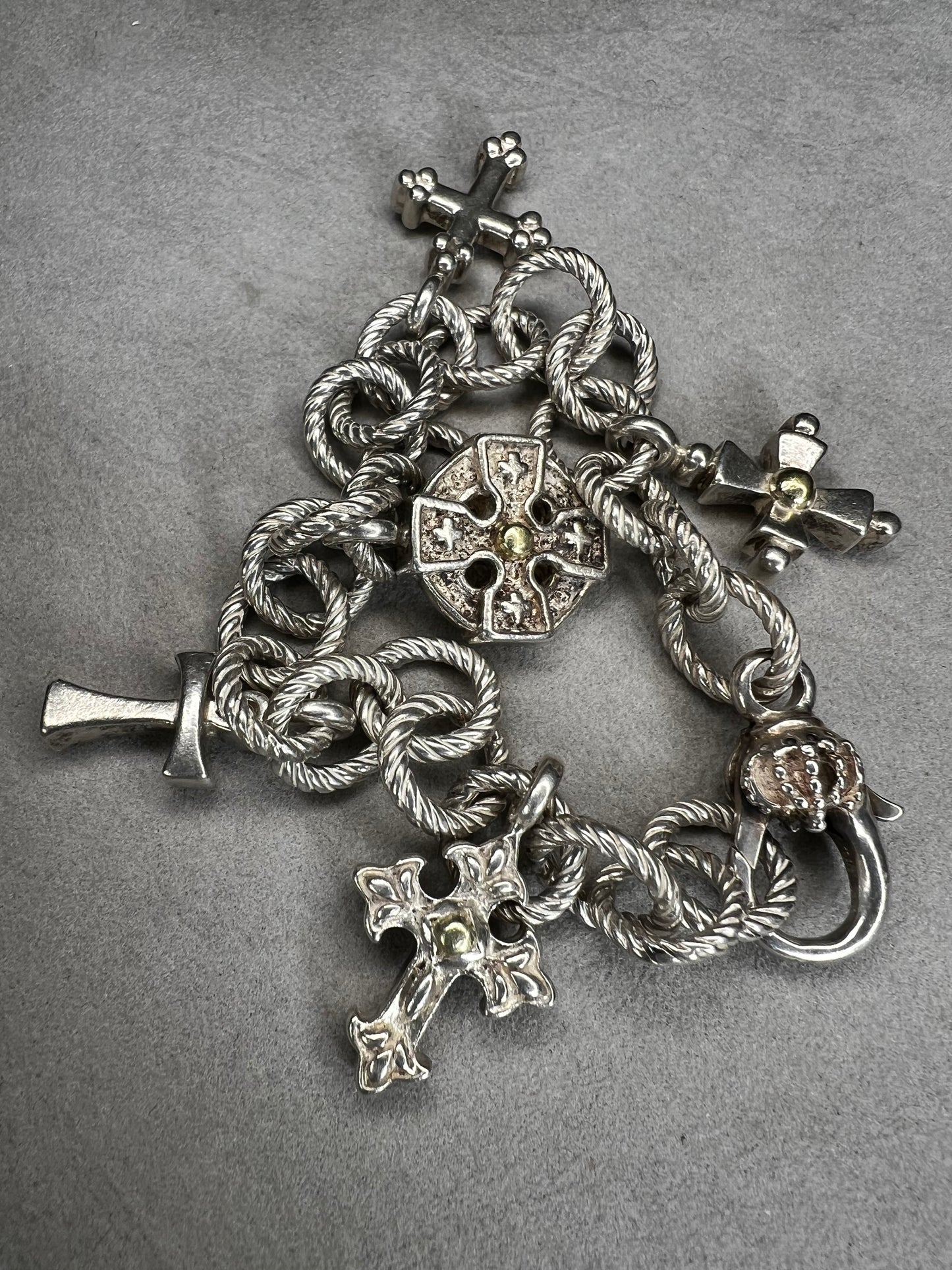 1.4oz Sterling silver charm bracelet by Ann King with 18k gold accents